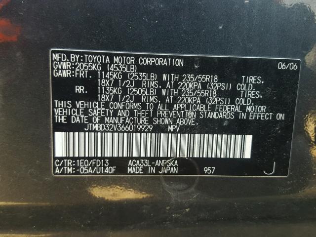 JTMBD32V366019929 - 2006 TOYOTA RAV4 SPORT CHARCOAL photo 10