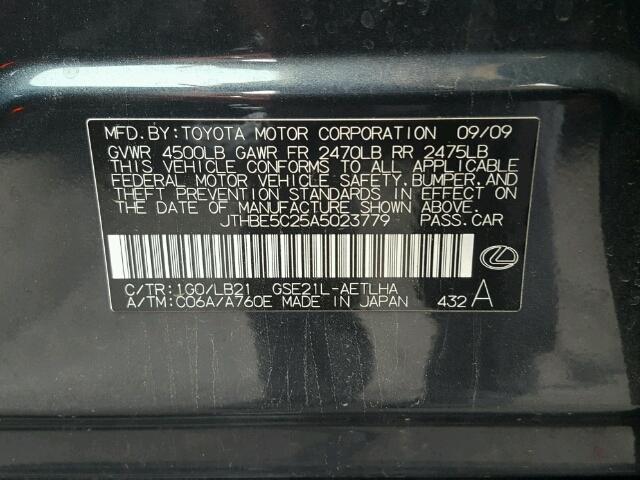 JTHBE5C25A5023779 - 2010 LEXUS IS 350 GRAY photo 10