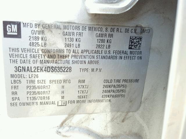 3GNAL2EK4DS635228 - 2013 CHEVROLET CAPTIVA LS 灰色 照片 10