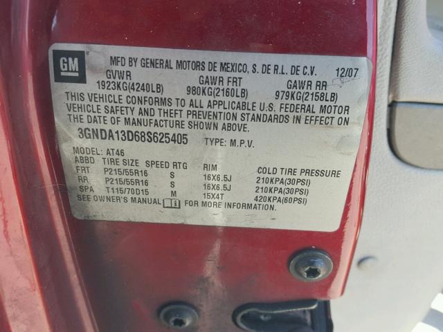 3GNDA13D68S625405 - 2008 CHEVROLET HHR LS 栗色 照片 10