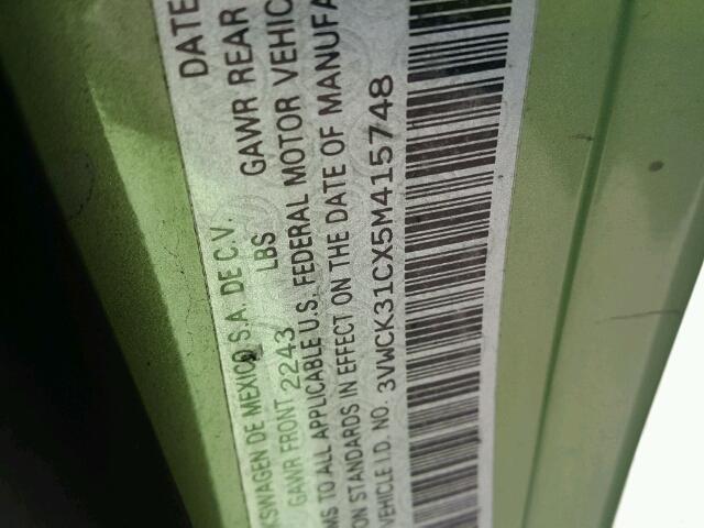 3VWCK31CX5M415748 - 2005 VOLKSWAGEN NEW BEETLE 绿色 照片 10