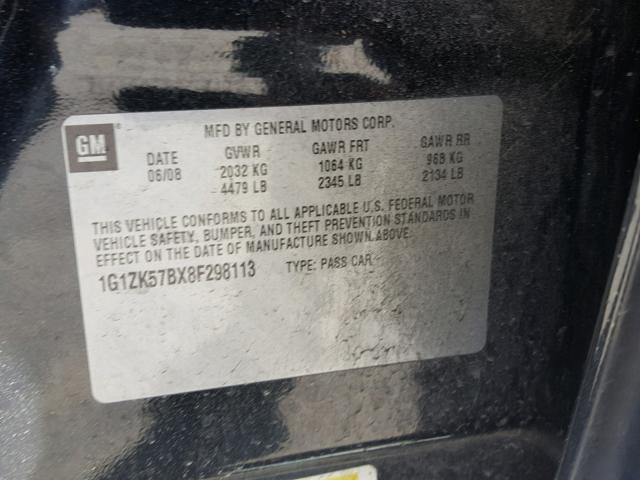 1G1ZK57BX8F298113 - 2008 CHEVROLET MALIBU LTZ 黑色 照片 10