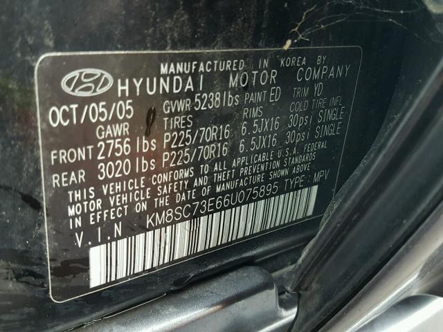 KM8SC73E66U075895 - 2006 HYUNDAI SANTA FE G BLACK photo 10