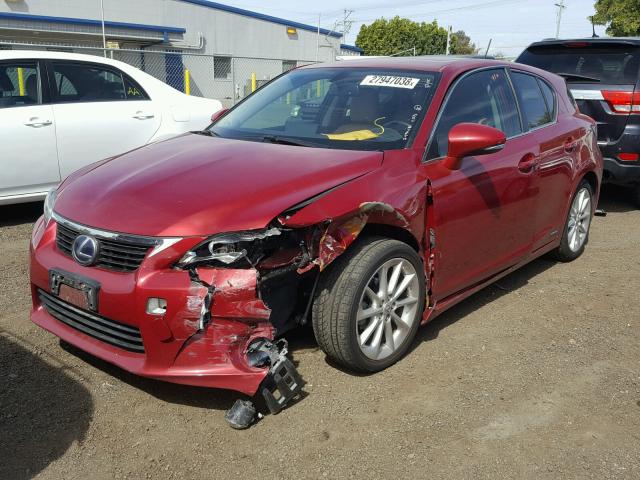 JTHKD5BH0C2104251 - 2012 LEXUS CT 200 RED photo 2