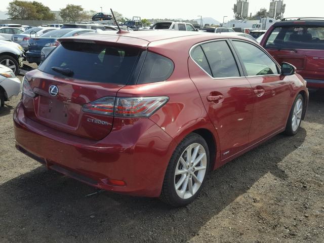 JTHKD5BH0C2104251 - 2012 LEXUS CT 200 RED photo 4