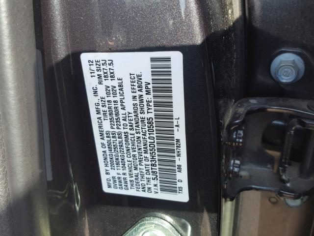 5J8TB3H55DL010585 - 2013 ACURA RDX TECHNO GRAY photo 10