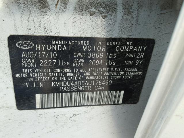 KMHDU4AD6AU176460 - 2010 HYUNDAI ELANTRA BL SILVER photo 10