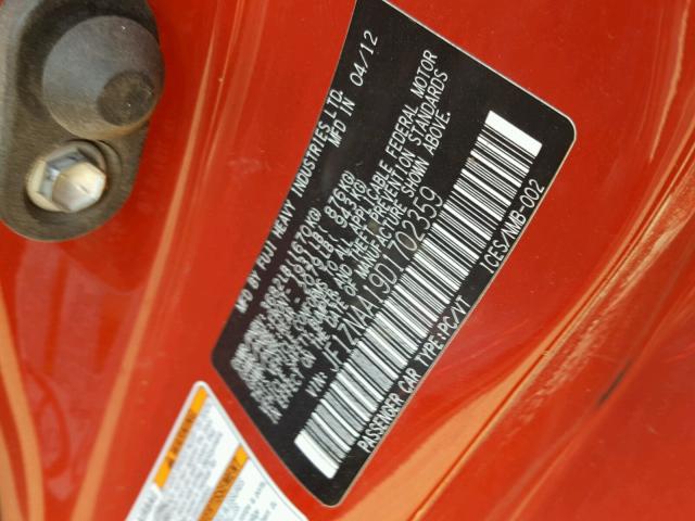 JF1ZNAA19D1702359 - 2013 TOYOTA SCION FR-S წითელი ფოტო 10