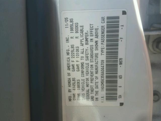 1HGCM56356A044709 - 2006 HONDA ACCORD SE WHITE photo 10