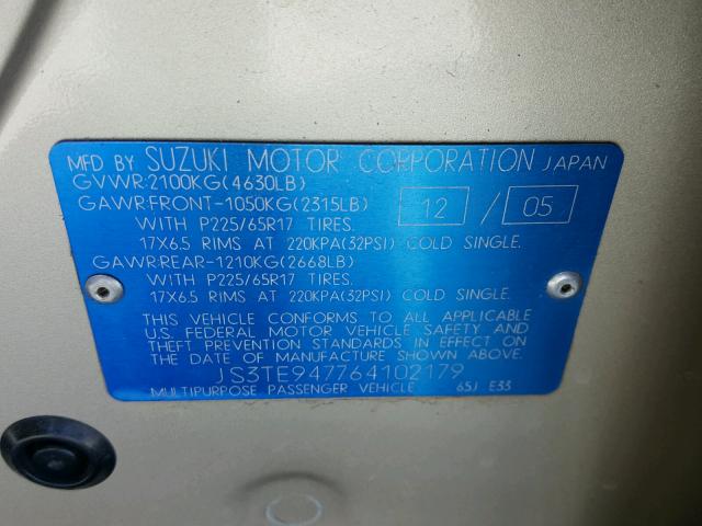 JS3TE947764102179 - 2006 SUZUKI GRAND VITA GOLD photo 10