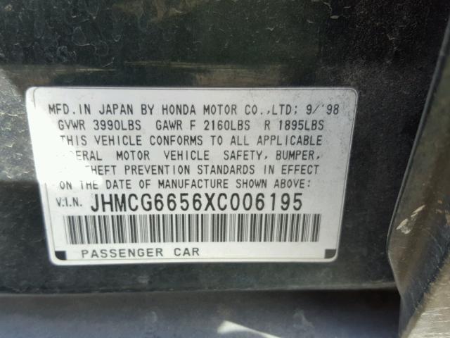 JHMCG6656XC006195 - 1999 HONDA ACCORD LX GREEN photo 10