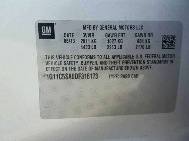 1G11C5SA6DF316173 - 2013 CHEVROLET MALIBU 1LT 灰色 照片 10