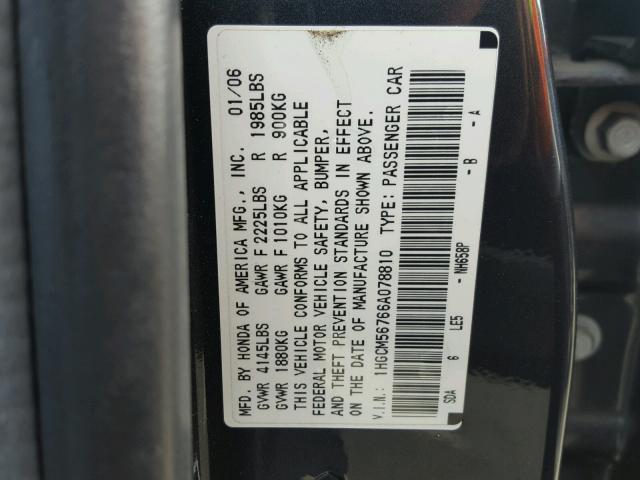 1HGCM56766A078810 - 2006 HONDA ACCORD EX GRAY photo 10