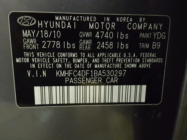 KMHFC4DF1BA530297 - 2011 HYUNDAI AZERA GLS GRAY photo 10