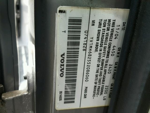 YV1MH682552086060 - 2005 VOLVO S40 T5 GRAY photo 10