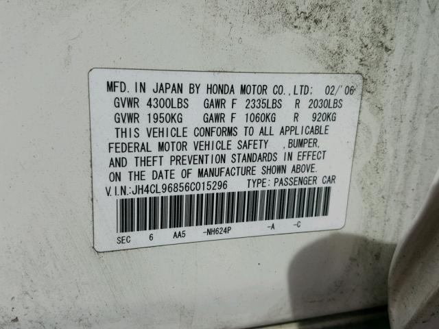 JH4CL96856C015296 - 2006 ACURA TSX WHITE photo 10