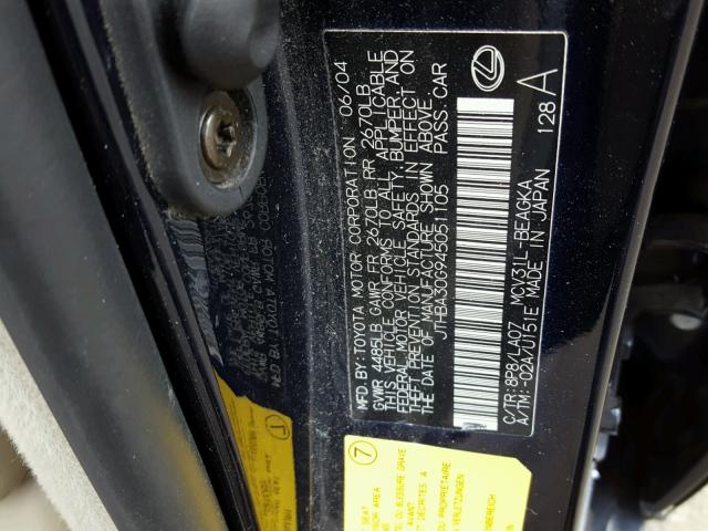 JTHBA30G945051105 - 2004 LEXUS ES 330 BLUE photo 10