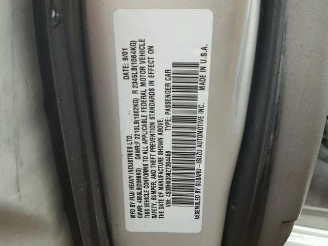 4S3BH635827304456 - 2002 SUBARU LEGACY L SILVER photo 10