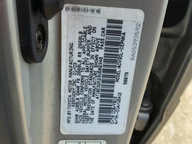 4T1BE32K23U682348 - 2003 TOYOTA CAMRY LE SILVER photo 10