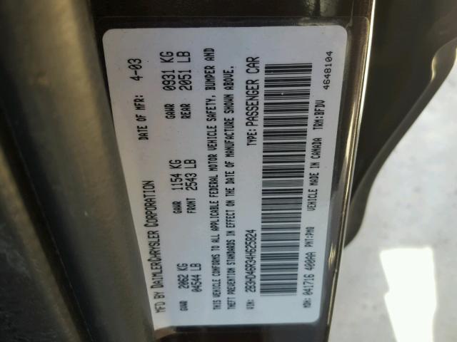 2B3HD46R34H625824 - 2004 DODGE INTREPID S Bənövşəyi foto 10