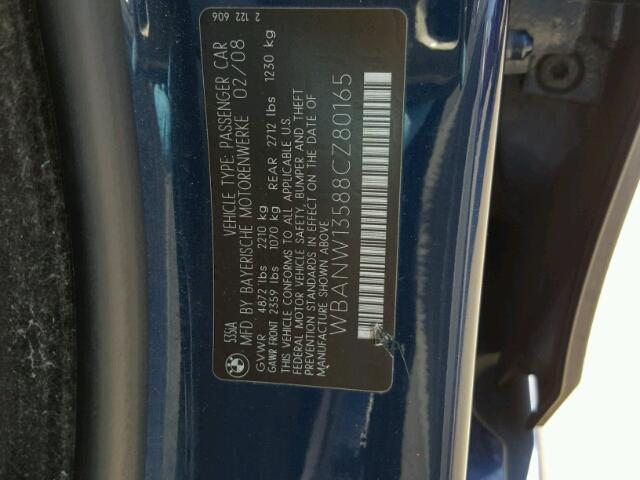 WBANW13588CZ80165 - 2008 BMW 535 I BLUE photo 10