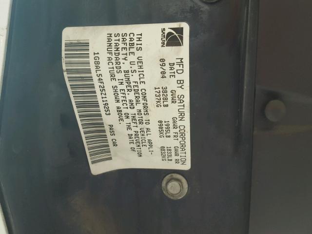 1G8AL54F25Z119253 - 2005 SATURN ION LEVEL თეთრი ფოტო 10