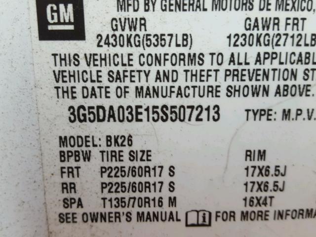 3G5DA03E15S507213 - 2005 BUICK RENDEZVOUS WHITE photo 10