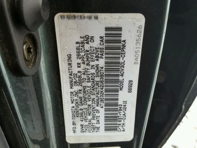 4T1BE32K42U638074 - 2002 TOYOTA CAMRY LE GREEN photo 10