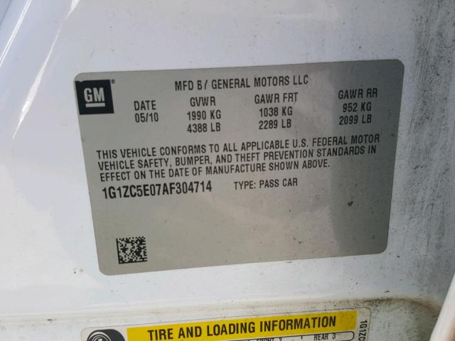 1G1ZC5E07AF304714 - 2010 CHEVROLET MALIBU 1LT 白色 照片 10