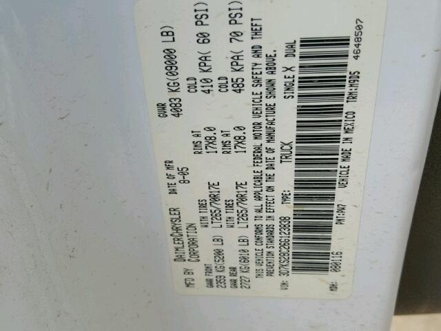 3D7KS28C26G123838 - 2006 DODGE RAM 2500 S WHITE photo 10