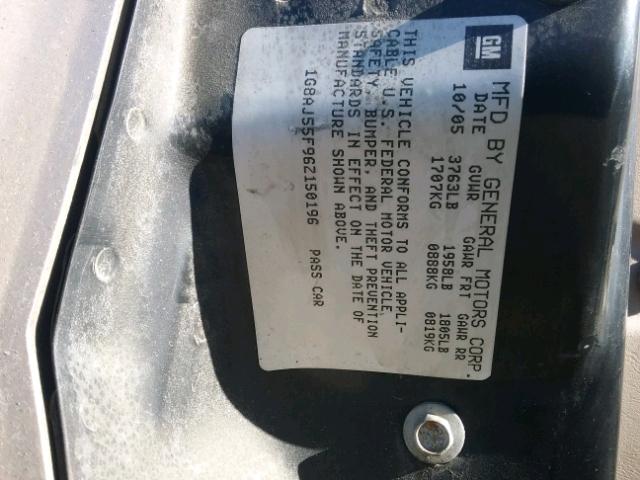 1G8AJ55F96Z150196 - 2006 SATURN ION LEVEL SILVER photo 10