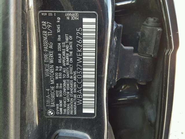 WBACC0327WEK26725 - 1998 BMW 318 I AUTO BLACK photo 10