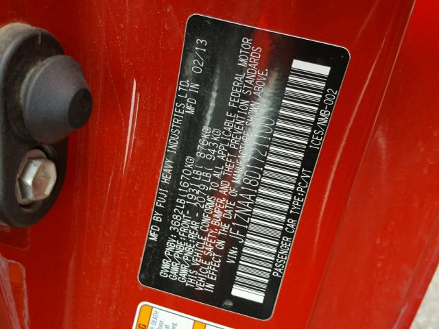 JF1ZNAA18D1721100 - 2013 TOYOTA SCION FR-S RED photo 10
