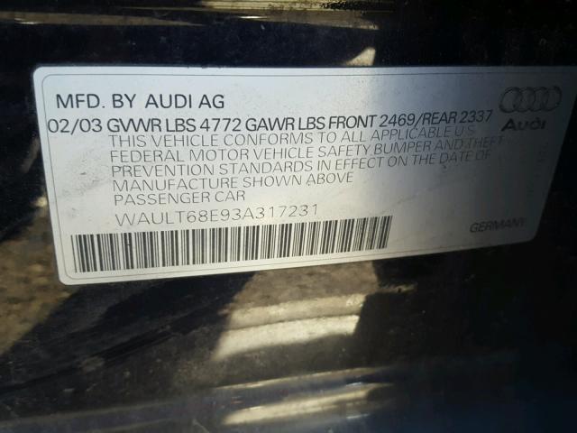 WAULT68E93A317231 - 2003 AUDI A4 3.0 QUA BLUE photo 10