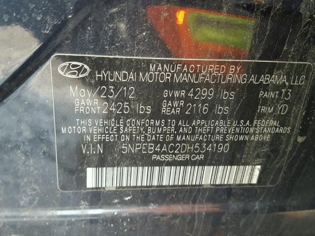 5NPEB4AC2DH534190 - 2013 HYUNDAI SONATA GLS BLUE photo 10