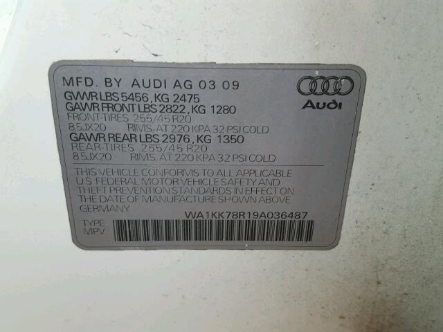 WA1KK78R19A036487 - 2009 AUDI Q5 3.2 WHITE photo 10