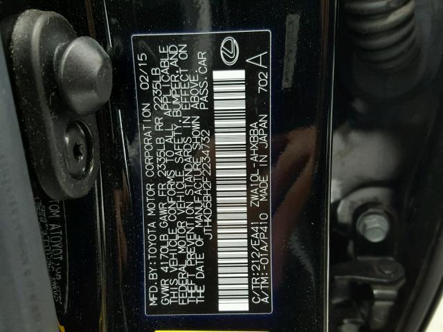 JTHKD5BH2F2234732 - 2015 LEXUS CT 200 BLACK photo 10