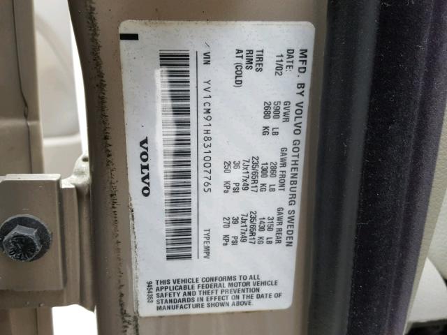 YV1CM91H831007765 - 2003 VOLVO XC90 T6 TAN photo 10