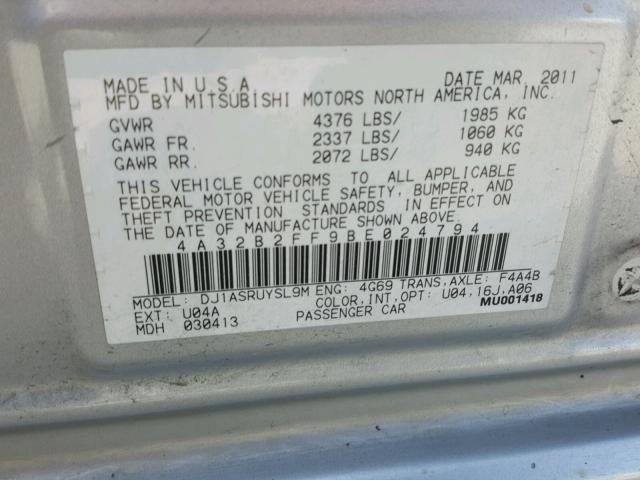 4A32B2FF9BE024794 - 2011 MITSUBISHI GALANT FE SILVER photo 10