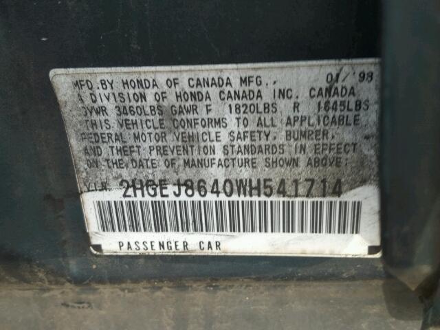 2HGEJ8640WH541714 - 1998 HONDA CIVIC EX Yaşıl foto 10