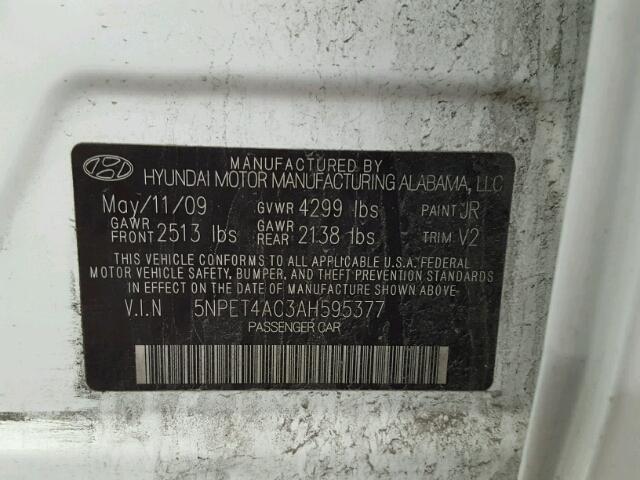 5NPET4AC3AH595377 - 2010 HYUNDAI SONATA GLS WHITE photo 10