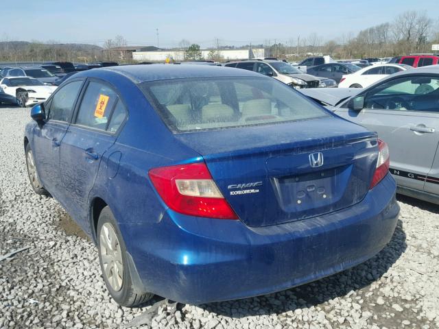 19XFB2F55CE058166 - 2012 HONDA CIVIC LX BLUE photo 3