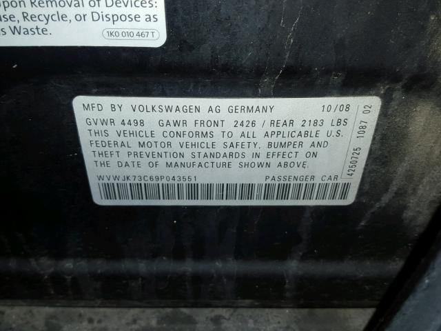 WVWJK73C69P043551 - 2009 VOLKSWAGEN PASSAT TUR BLACK photo 10