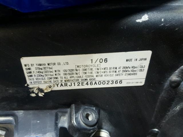 JYARJ12E46A002366 - 2006 YAMAHA YZF-R6 BLUE photo 19