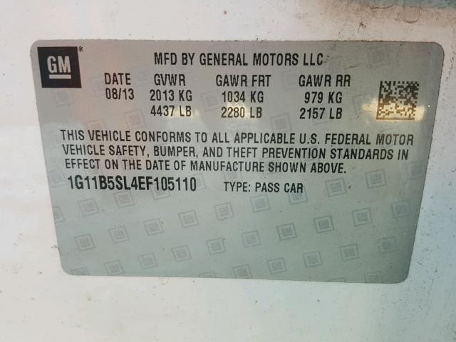 1G11B5SL4EF105110 - 2014 CHEVROLET MALIBU LS 白色 照片 10