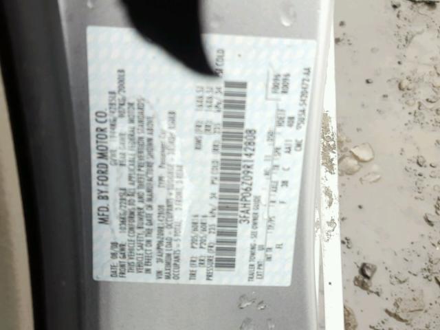 3FAHP06Z09R142808 - 2009 FORD FUSION S SILVER photo 10