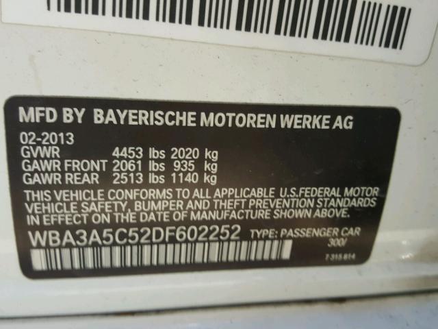 WBA3A5C52DF602252 - 2013 BMW 328 I WHITE photo 10