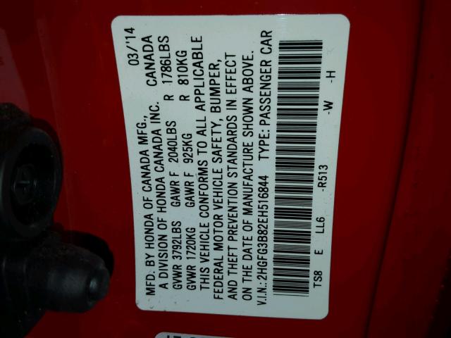 2HGFG3B82EH516844 - 2014 HONDA CIVIC EX Qırmızı foto 10