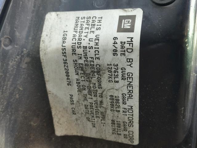 1G8AJ55F36Z200476 - 2006 SATURN ION LEVEL BLUE photo 10