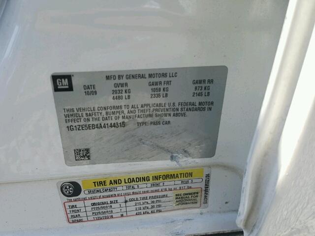 1G1ZE5EB4A4144315 - 2010 CHEVROLET MALIBU LTZ 白色 照片 10